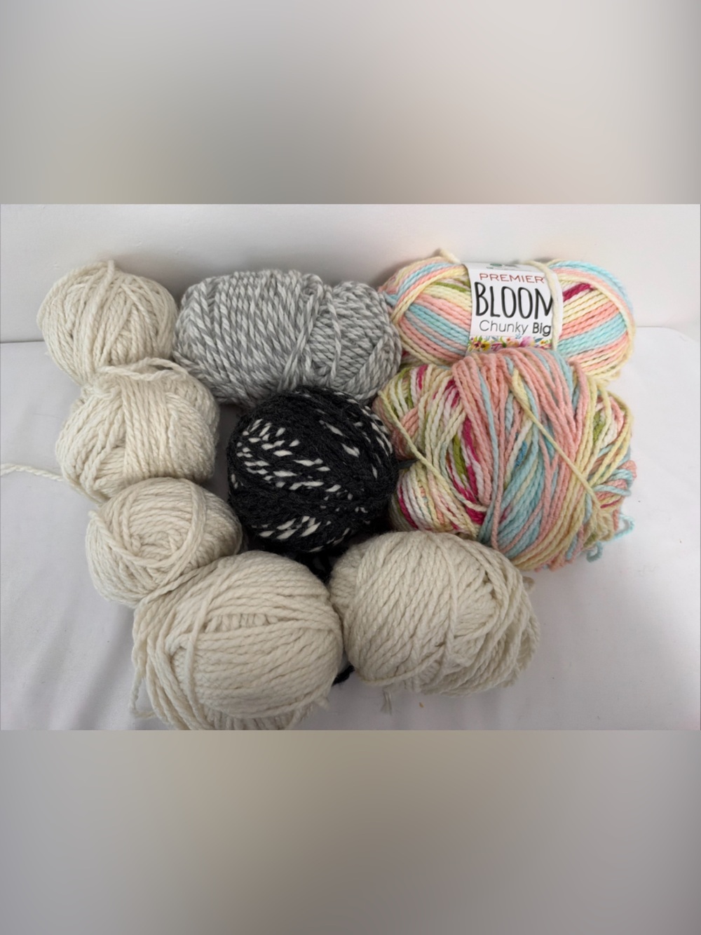 Mixed Lot Chunky Yarn Premier Bloom, Twist Destash Ivory, Gray, Pastels 2+ Pound